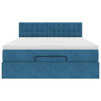 Ottoman-Bett mit Matratze & LEDs Dunkelblau 140x190 cm Samt