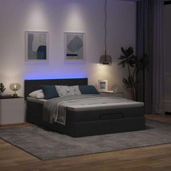 Ottoman-Bett mit Matratze & LEDs Schwarz 140x190 cm Stoff