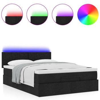 Ottoman-Bett mit Matratze & LEDs Schwarz 140x190 cm Stoff