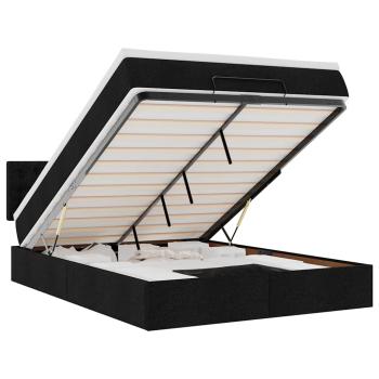 ARDEBO.de - Ottoman-Bett mit Matratze & LEDs Schwarz 140x190 cm Stoff