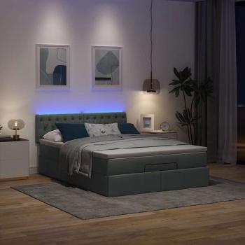 Ottoman-Bett mit Matratze & LEDs Dunkelgrau 140x190 cm Stoff
