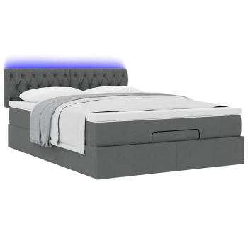 Ottoman-Bett mit Matratze & LEDs Dunkelgrau 140x190 cm Stoff