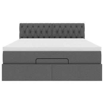 Ottoman-Bett mit Matratze & LEDs Dunkelgrau 140x190 cm Stoff