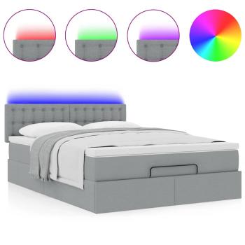 Ottoman-Bett mit Matratze & LEDs Hellgrau 140x190 cm Stoff