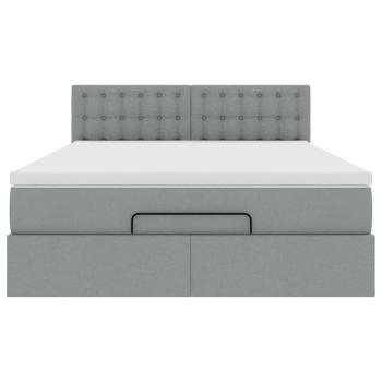 Ottoman-Bett mit Matratze & LEDs Hellgrau 140x190 cm Stoff
