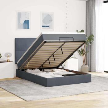 ARDEBO.de - Ottoman-Bett mit Matratzen & LEDs Dunkelgrau 140x190 cm Samt