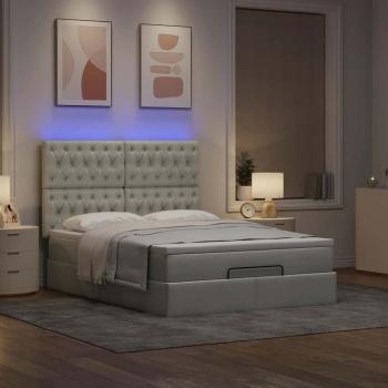 Ottoman-Bett mit Matratzen & LEDs Hellgrau 140x200 cm Samt