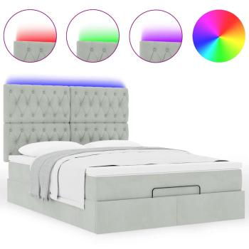 Ottoman-Bett mit Matratzen & LEDs Hellgrau 140x200 cm Samt