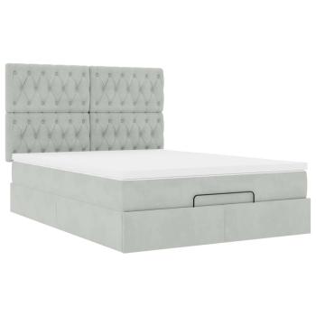 Ottoman-Bett mit Matratzen Hellgrau 140x200 cm Samt