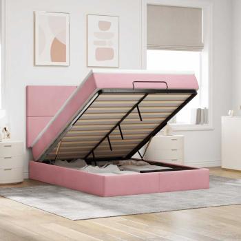 ARDEBO.de - Ottoman-Bett mit Matratzen & LEDs Rosa 140x190 cm Samt