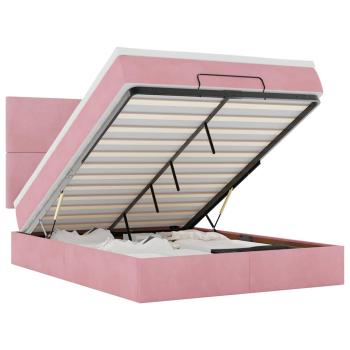 Ottoman-Bett mit Matratzen & LEDs Rosa 140x190 cm Samt