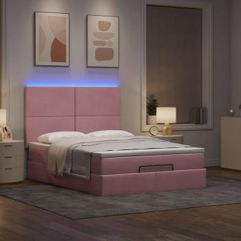 Ottoman-Bett mit Matratzen & LEDs Rosa 140x190 cm Samt