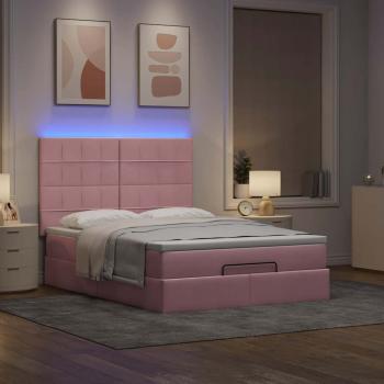 Ottoman-Bett mit Matratzen & LEDs Rosa 140x190 cm Samt