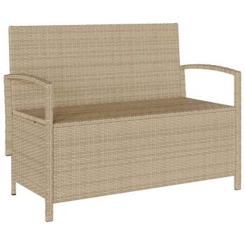 Gartenbank mit Stauraum und Kissen Beige Poly Rattan