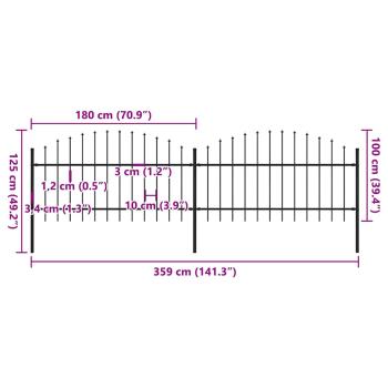 Gartenzaun mit Speerspitzen Stahl (1 - 1,25) x 3,4 m Schwarz