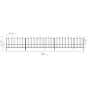 Gartenzaun mit Speerspitzen Stahl (1,75 - 2) x 13,6 m Schwarz