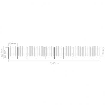 Gartenzaun mit Speerspitzen Stahl (1,75 - 2) x 17 m Schwarz