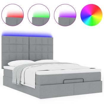 Ottoman-Bett mit Matratze & LEDs Hellgrau 140x190 cm Stoff