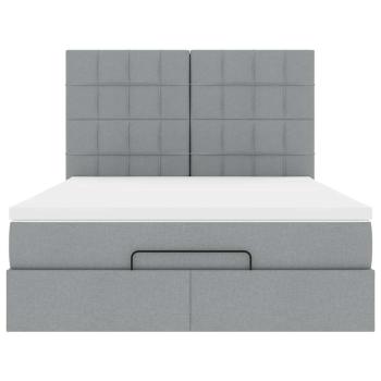 Ottoman-Bett mit Matratze & LEDs Hellgrau 140x190 cm Stoff