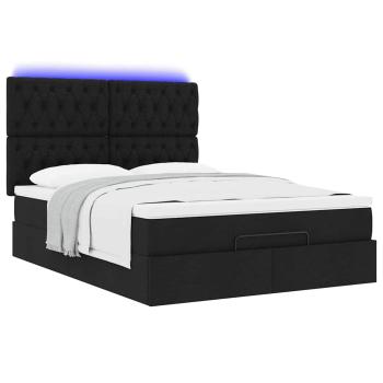 Ottoman-Bett mit Matratze & LEDs Schwarz 140x190 cm Stoff
