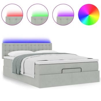 Ottoman-Bett mit Matratze & LEDs Hellgrau 140x200 cm Samt
