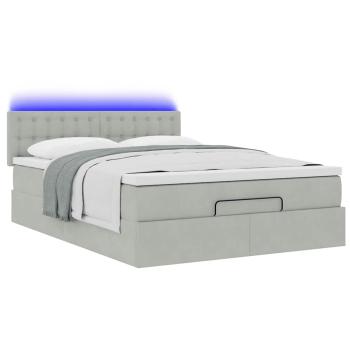 Ottoman-Bett mit Matratze & LEDs Hellgrau 140x200 cm Samt