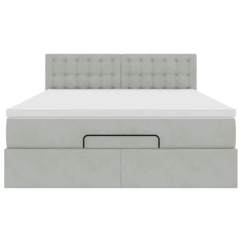 Ottoman-Bett mit Matratze & LEDs Hellgrau 140x200 cm Samt