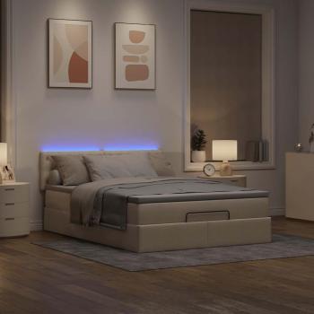 Ottoman-Bett mit Matratze & LEDs Creme 140x190 cm Stoff