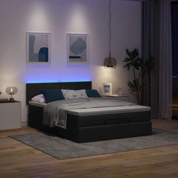 Ottoman-Bett mit Matratze & LEDs Schwarz 140x190 cm Stoff