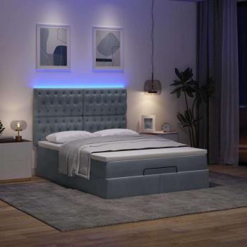 Ottoman-Bett mit Matratzen & LEDs Dunkelgrau 140x190 cm Samt