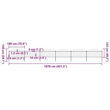 Gartenzaun mit Speerspitzen Stahl (1,25 - 1,5) x 10,2 m Schwarz
