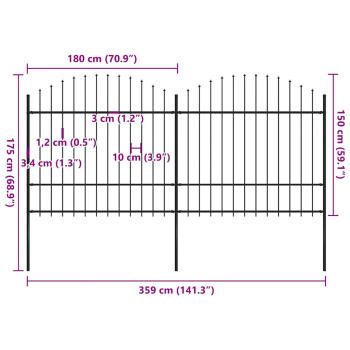 Gartenzaun mit Speerspitzen Stahl (1,5 - 1,75) x 3,4 m Schwarz