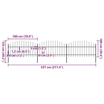 Gartenzaun mit Speerspitzen Stahl (1 - 1,25) x 5,1 m Schwarz