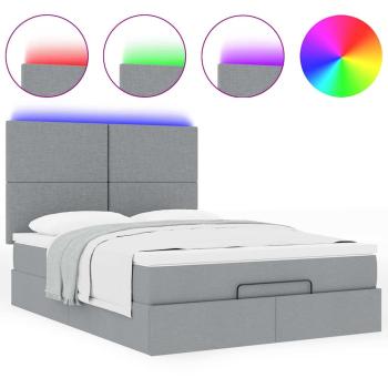 Ottoman-Bett mit Matratze & LEDs Hellgrau 140x190 cm Stoff