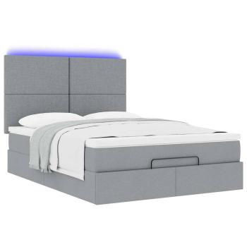 Ottoman-Bett mit Matratze & LEDs Hellgrau 140x190 cm Stoff