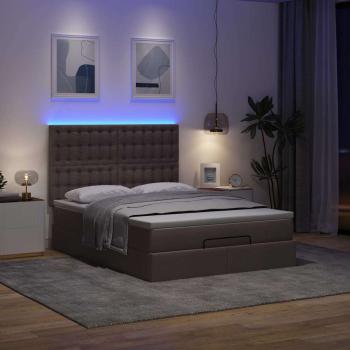 Ottoman-Bett mit Matratze & LEDs Dunkelbraun 140x190 cm Stoff