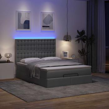 Ottoman-Bett mit Matratze & LEDs Dunkelgrau 140x190 cm Stoff
