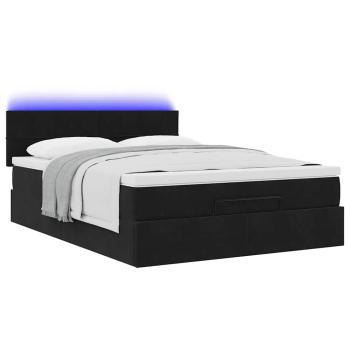 Ottoman-Bett mit Matratze & LEDs Schwarz 140x190 cm Samt