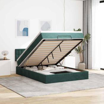 ARDEBO.de - Ottoman-Bett mit Matratze & LEDs Dunkelgrün 140x200 cm Samt