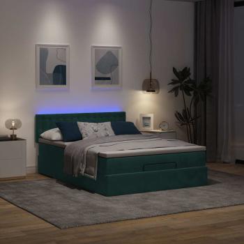 Ottoman-Bett mit Matratze & LEDs Dunkelgrün 140x200 cm Samt