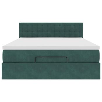 Ottoman-Bett mit Matratze & LEDs Dunkelgrün 140x200 cm Samt