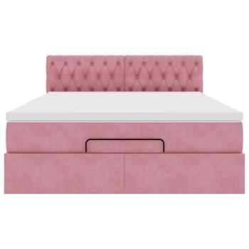 Ottoman-Bett mit Matratze & LEDs Rosa 140x190 cm Samt