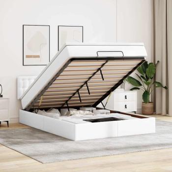 ARDEBO.de - Ottoman-Bett mit Matratzen & LEDs Reinweiß 140x190cm Kunstleder