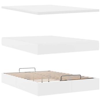 Ottoman-Bett mit Matratzen & LEDs Reinweiß 140x190cm Kunstleder