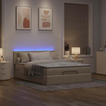 Ottoman-Bett mit Matratze & LEDs Creme 140x190 cm Stoff