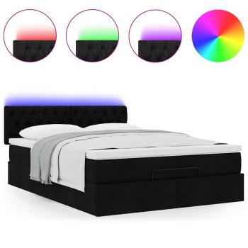 Ottoman-Bett mit Matratze & LEDs Schwarz 140x190 cm Stoff