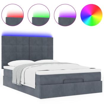 ARDEBO.de - Ottoman-Bett mit Matratzen & LEDs Dunkelgrau 140x190 cm Samt