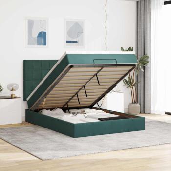 ARDEBO.de - Ottoman-Bett mit Matratzen & LEDs Dunkelgrün 140x200 cm Samt