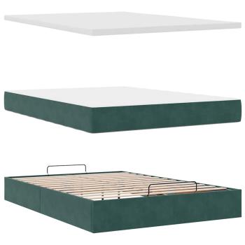 Ottoman-Bett mit Matratzen & LEDs Dunkelgrün 140x200 cm Samt