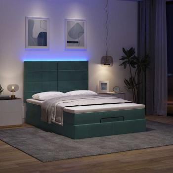 Ottoman-Bett mit Matratzen & LEDs Dunkelgrün 140x200 cm Samt